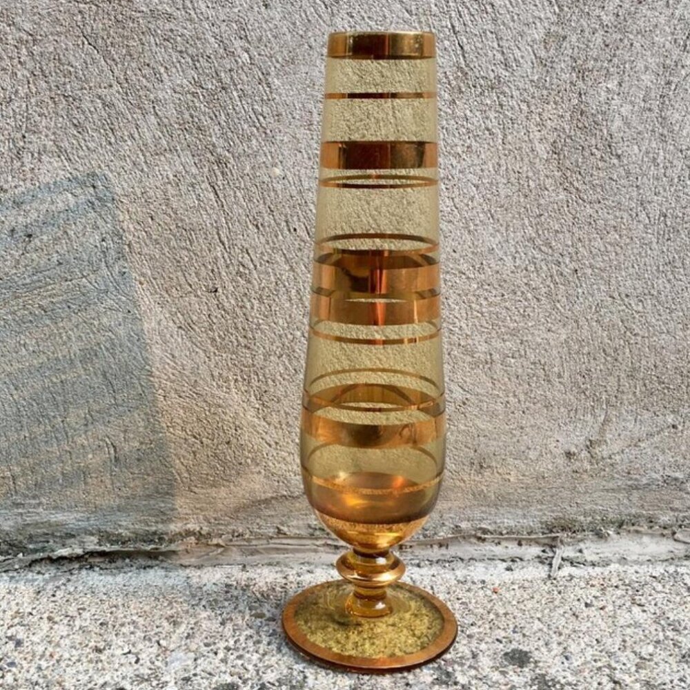 Vintage Tapered Bud Vase with Gold Strip Bands 1960s